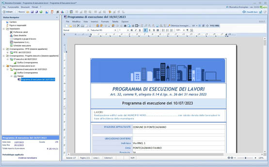 Relazione del Programma di esecuzione dei lavori