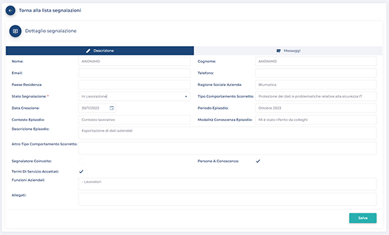 DETTAGLIO SEGNALAZIONE BACKOFFICE